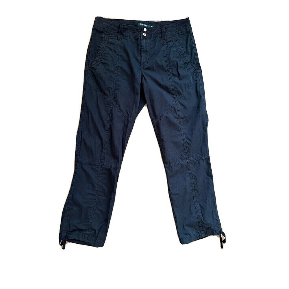 Polo Ralph Lauren Cargo Pants Women's Size 8 Crop Black Slim Utility Ankle tie